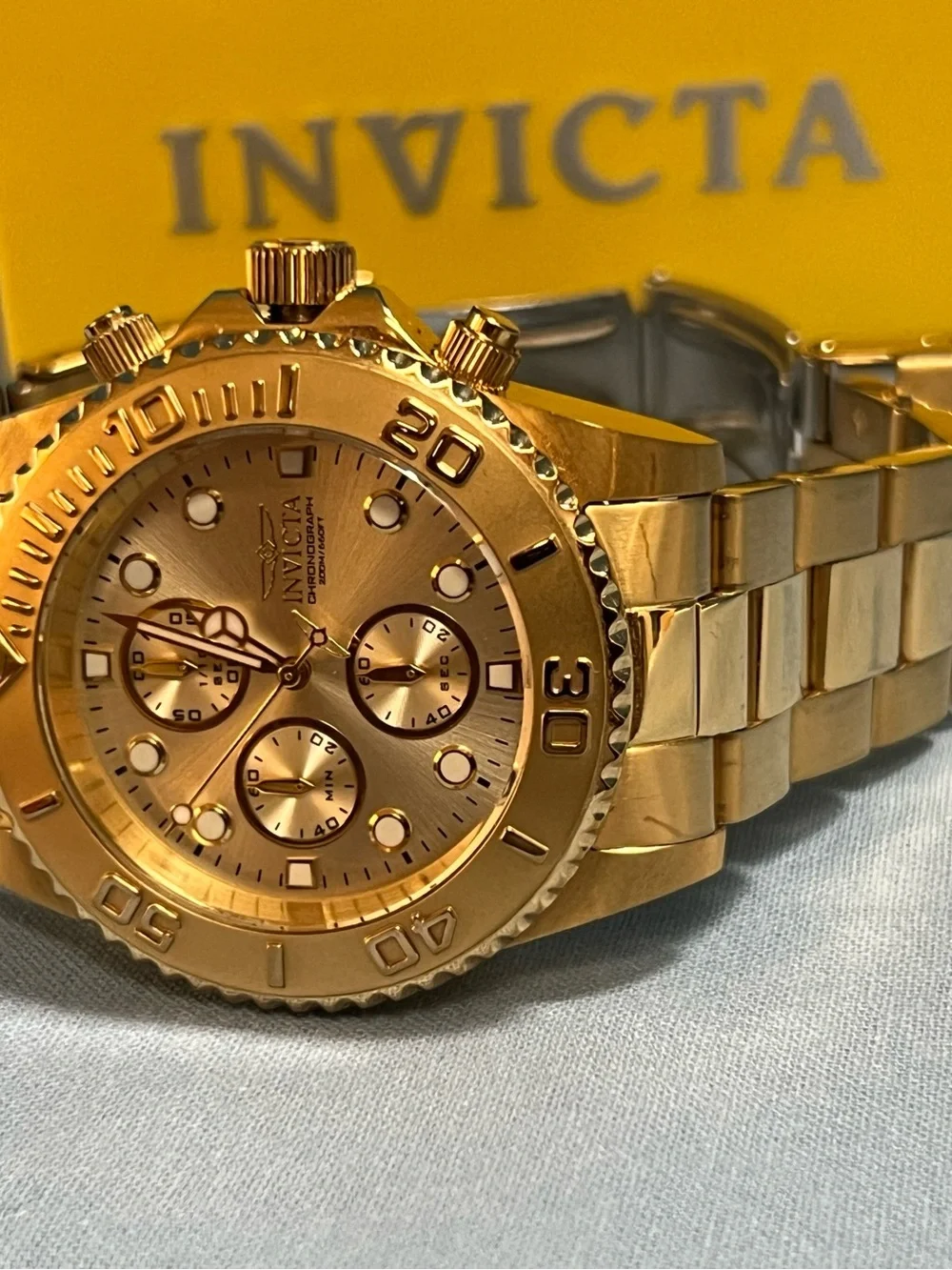 Invicta Gold and Black Brushed Metal Case Back Close-Up.  Model 1774.